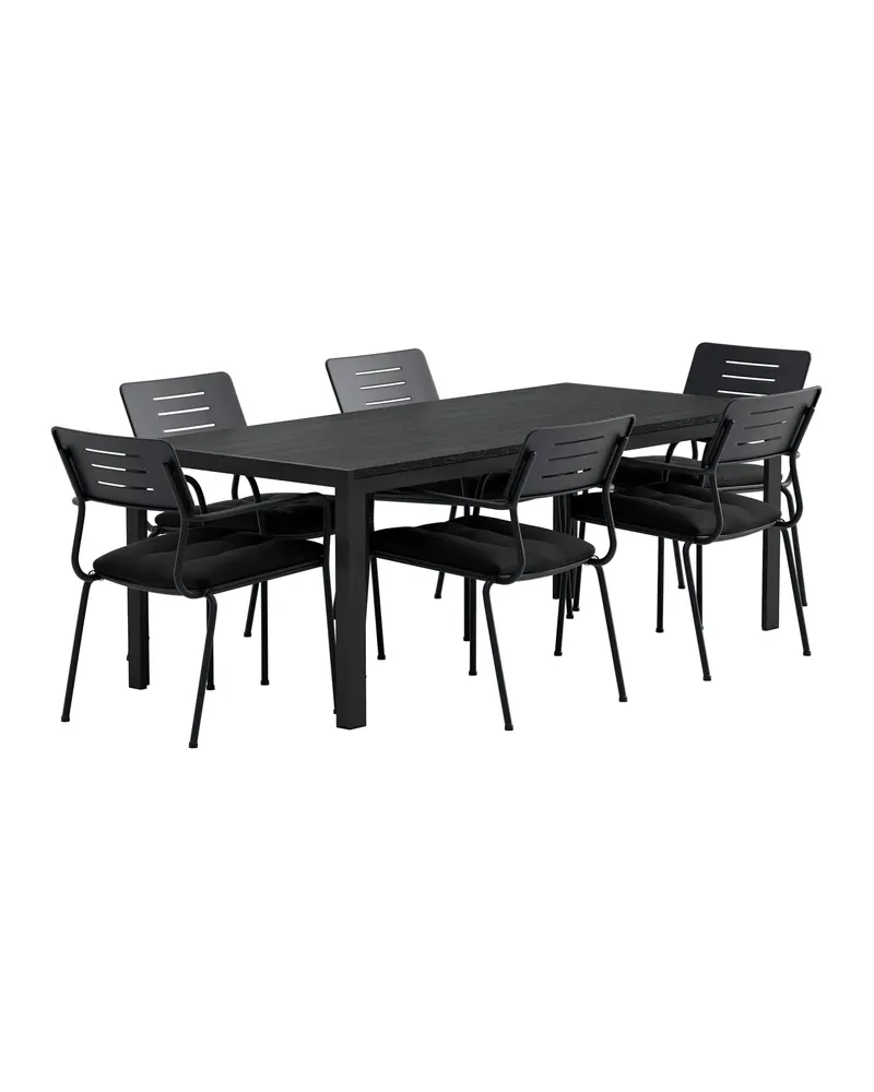 Mirko & Nicke Gartenmöbel-Set: 6 stapelbare Stühle mit Sitzkissen, Schwarz