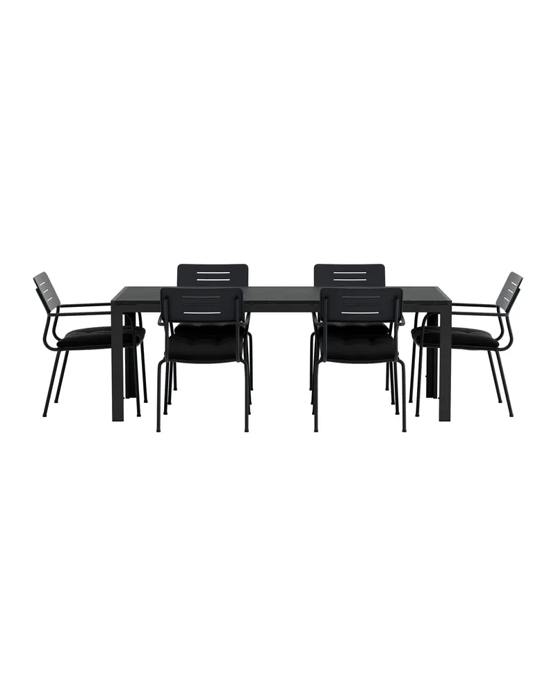Mirko & Nicke Gartenmöbel-Set mit rechteckigem Tisch und 6 Armlehnstühlen in Schwarz, Ansicht 2