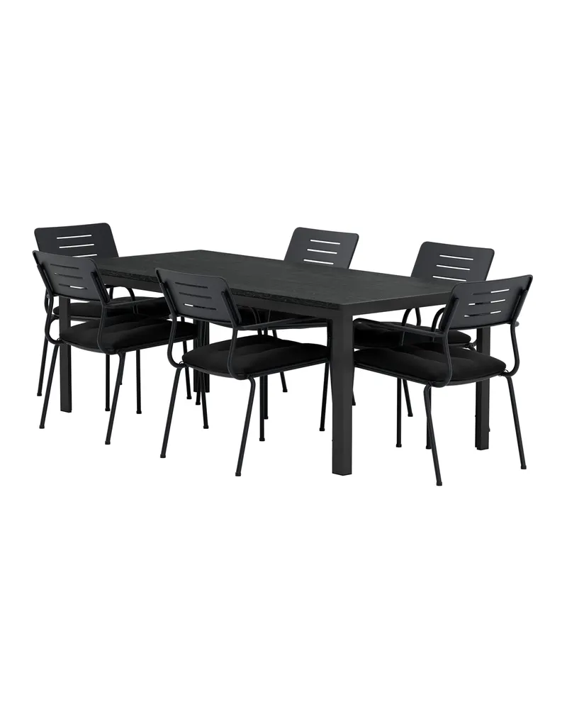 Mirko & Nicke Gartenmöbel-Set mit rechteckigem Tisch und 6 Armlehnstühlen in Schwarz, Ansicht 3