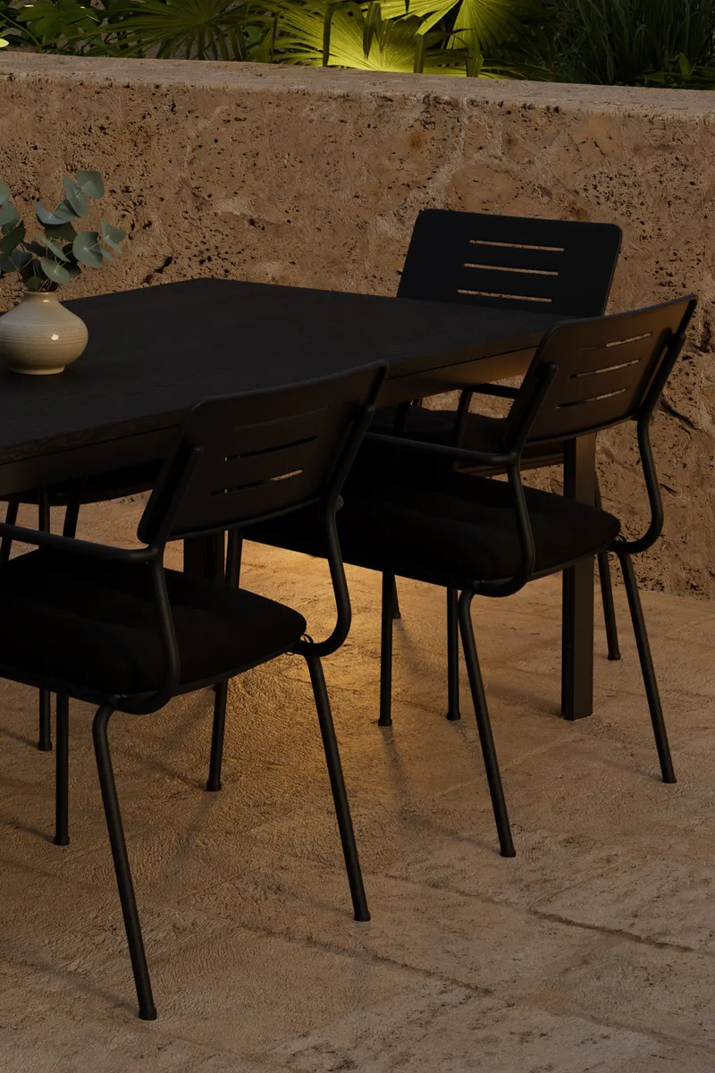 Mirko & Nicke Gartenmöbel-Set mit rechteckigem Tisch und 6 Armlehnstühlen in Schwarz, im Wohnraum, Ansicht 2