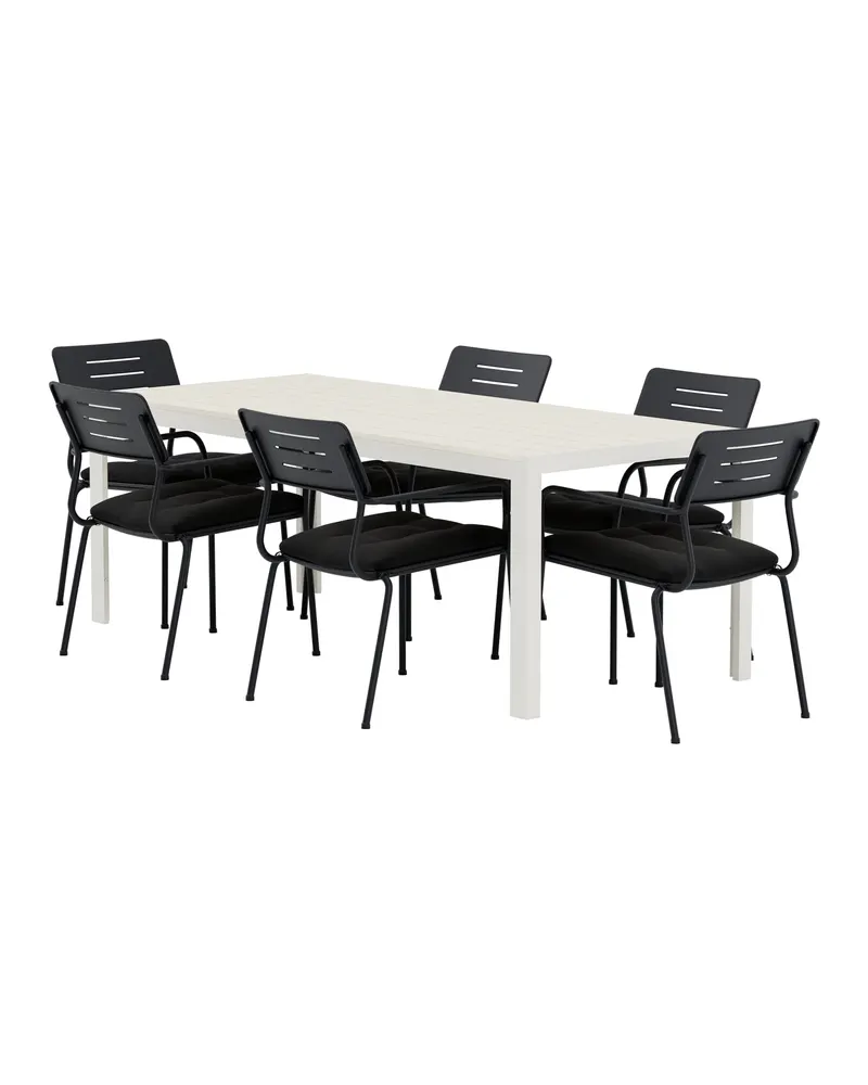 Mirko & Nicke Gartenmöbel-Set mit rechteckigem Tisch und 6 Armlehnstühlen in Beige, Ansicht 1