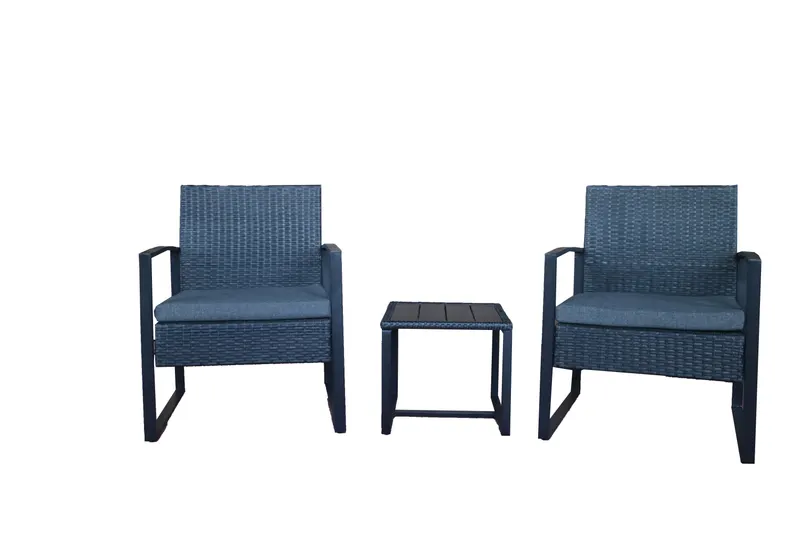 Outdoor-Sitzgruppe aus Polyrattan, 3-teilig, Anthrazit/Kissen grau