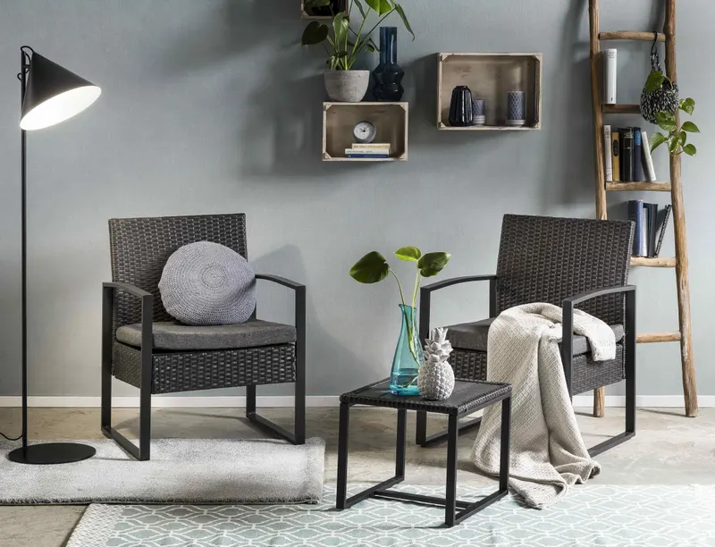 Outdoor-Sitzgruppe aus Polyrattan, anthrazit, Ansicht 5