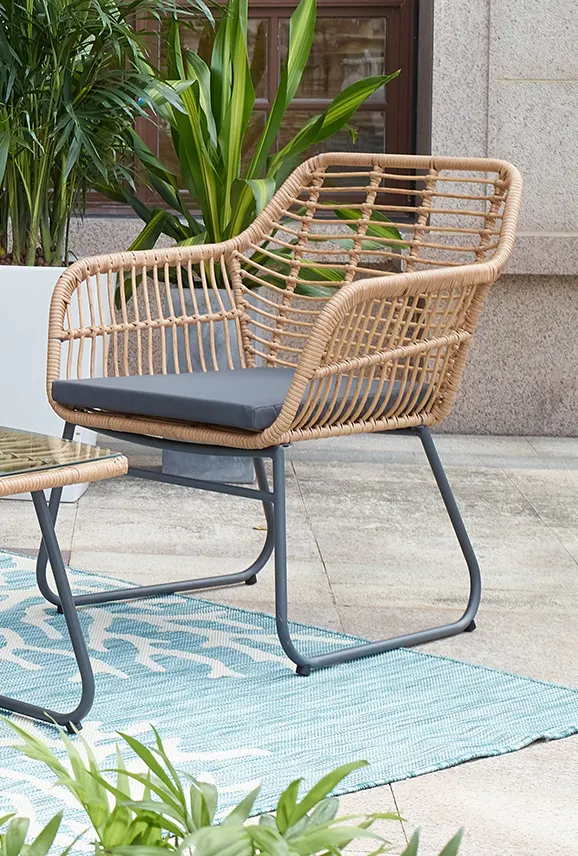 Outdoor-Sitzgruppe aus Polyrattan, natur, Ansicht 2