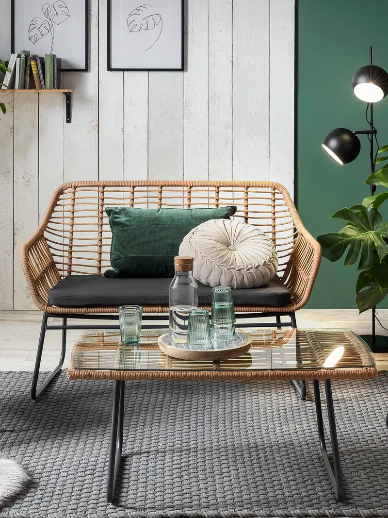 Outdoor-Sitzgruppe aus Polyrattan, natur, Ansicht 6