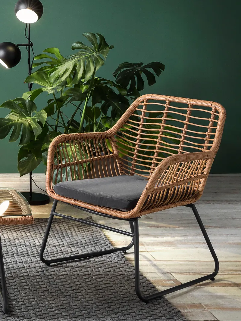 Outdoor-Sitzgruppe aus Polyrattan, natur, Ansicht 7