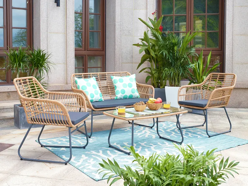 Outdoor-Sitzgruppe aus Polyrattan, natur, Ansicht 8