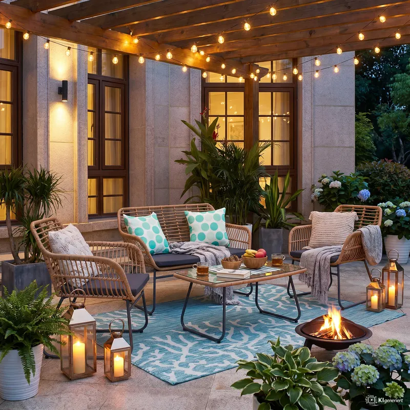 Outdoor-Sitzgruppe aus Polyrattan, natur, Ansicht 9