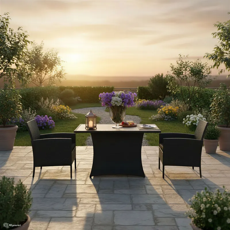 Outdoor-Sitzgruppe aus schwarzem Polyrattan, Ansicht 1