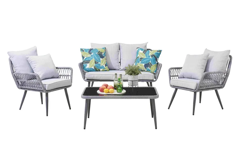 Outdoor-Sitzgruppe aus Polyrattan, grau, Ansicht 1