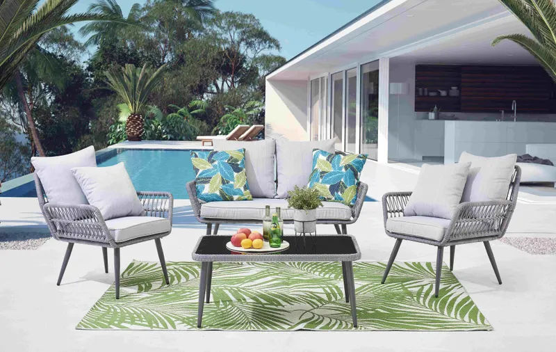 Outdoor-Sitzgruppe aus Polyrattan, grau, Ansicht 2