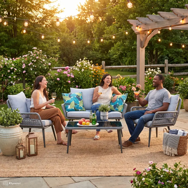 Outdoor-Sitzgruppe aus Polyrattan, grau, Ansicht 3