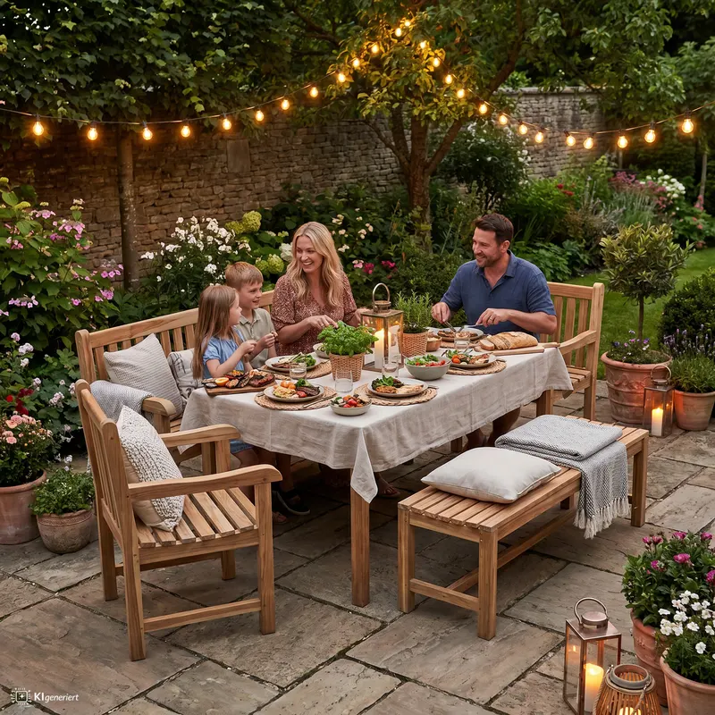 Outdoor Sitzgruppe aus Teakholz, natur, Ansicht 3