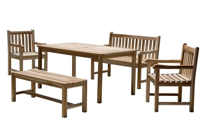 Outdoor-Sitzgruppe aus Teakholz, natur, Ansicht 1