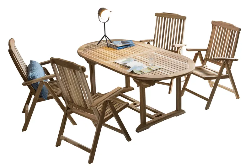 Outdoor-Sitzgruppe aus Teakholz, natur, Ansicht 1