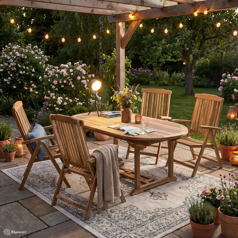 Outdoor-Sitzgruppe aus Teakholz, natur, Ansicht 4