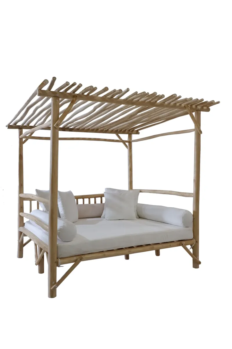 Outdoor-Liegesofa aus Teakholz, natur/weiß