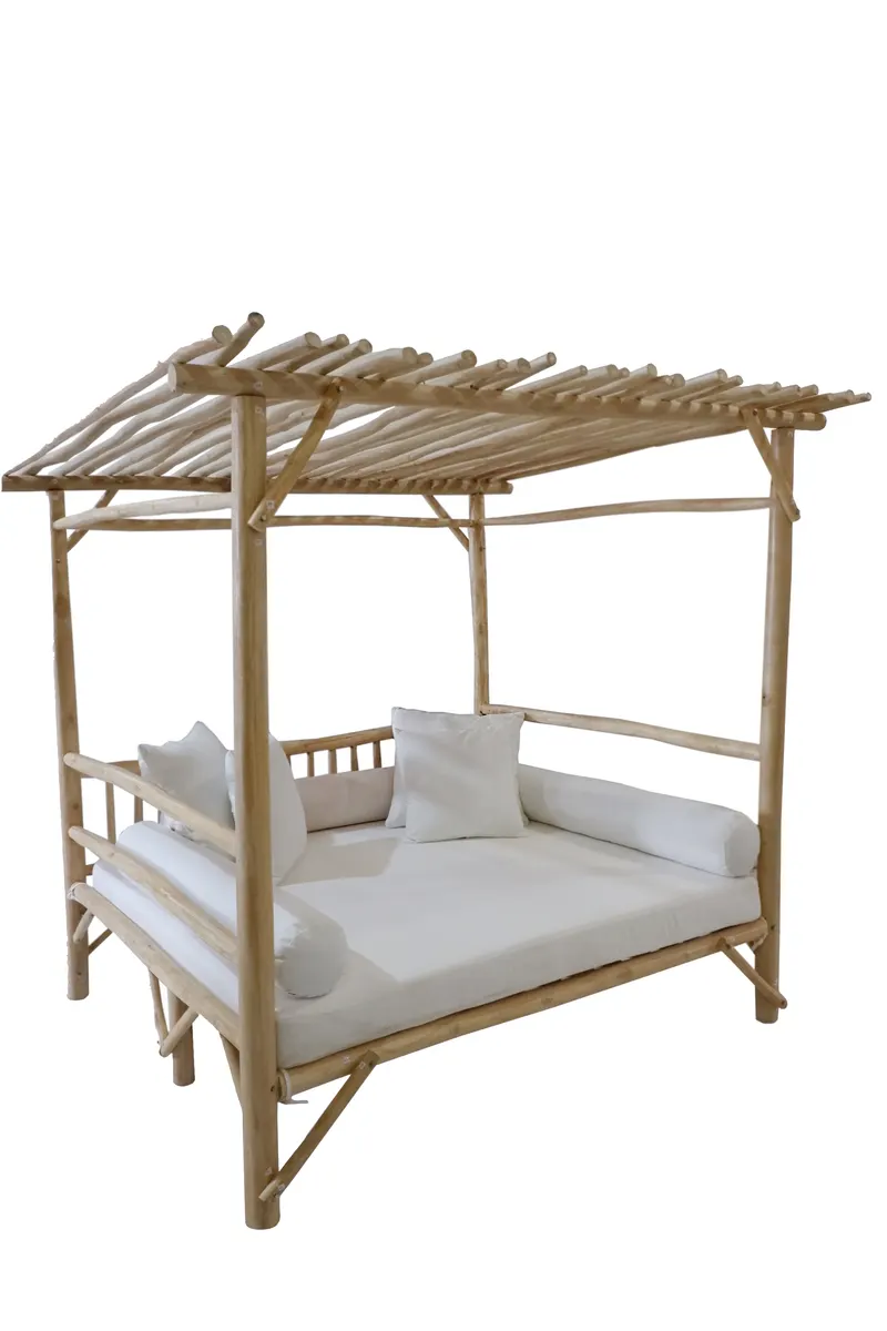Outdoor-Liegesofa aus Teakholz, natur/weiß, Ansicht 2
