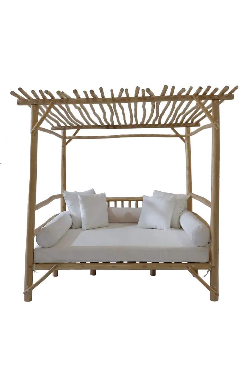 Outdoor-Liegesofa aus Teakholz, natur/weiß, Ansicht 3