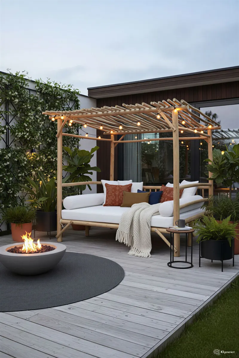 Outdoor-Liegesofa aus Teakholz, natur/weiß, Ansicht 5