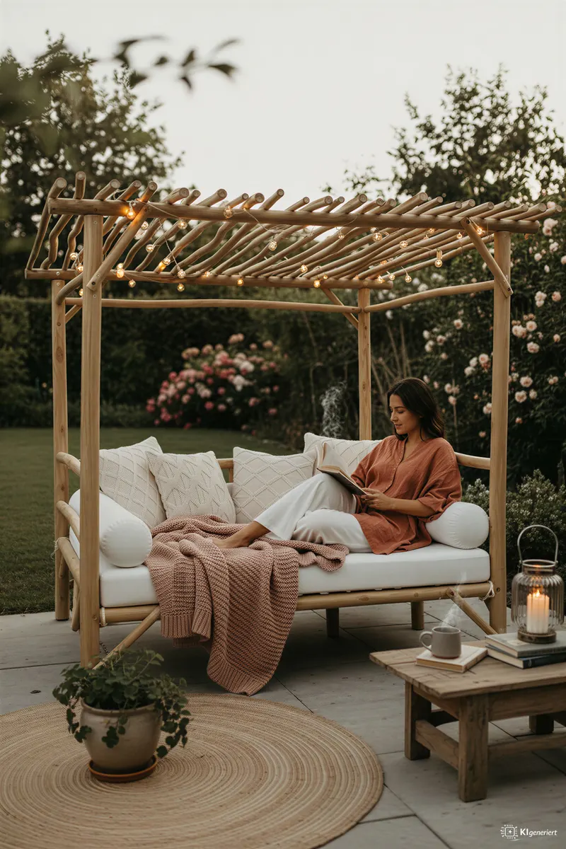 Outdoor-Liegesofa aus Teakholz, natur/weiß, Ansicht 7
