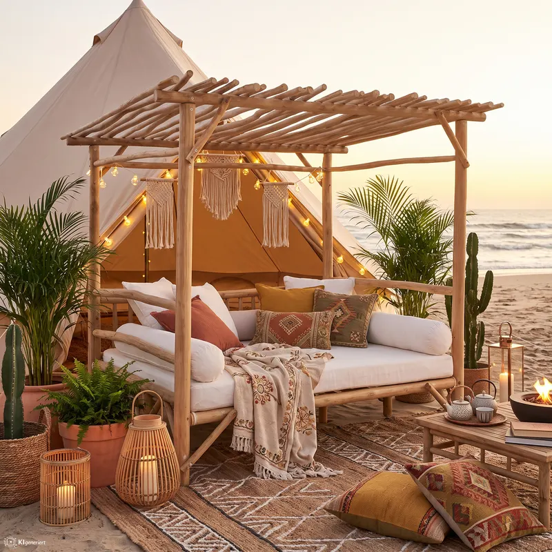 Outdoor-Liegesofa aus Teakholz, natur/weiß, Ansicht 9
