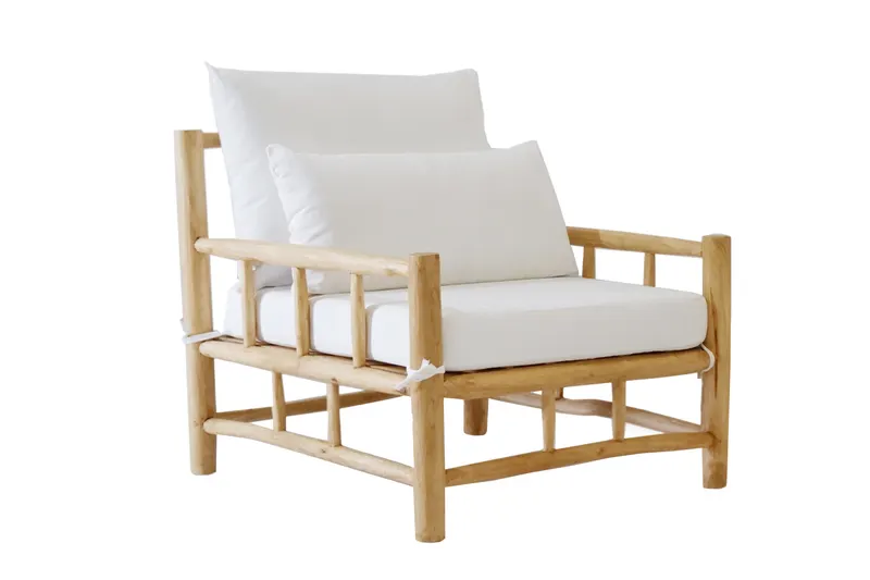 Outdoor Relaxsessel aus Teakholz, Natur/Weiß