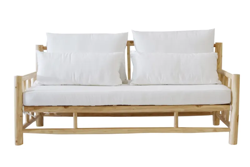 Outdoor Sofa aus Teakholz, Natur/Weiß