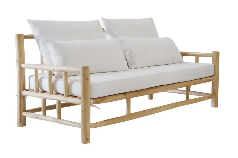 Outdoor Sofa aus Teakholz, Natur/Weiß, Ansicht 2
