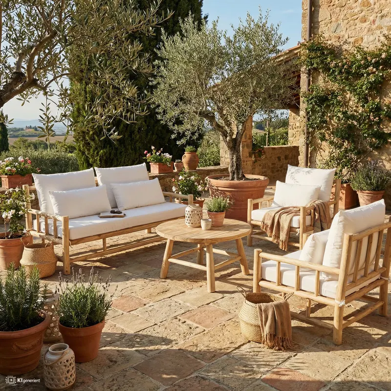 Outdoor Sofa aus Teakholz, Natur/Weiß, Ansicht 7