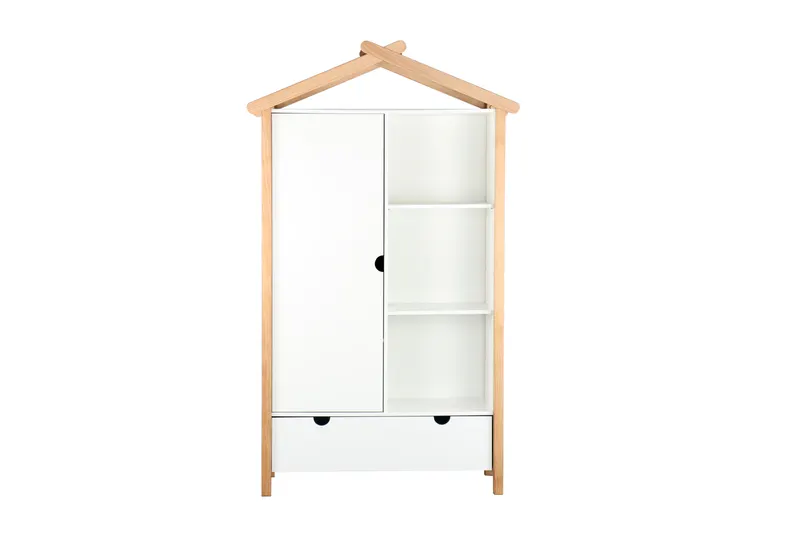 Kleiderschrank in Hausform, weiß/natur, Ansicht 1