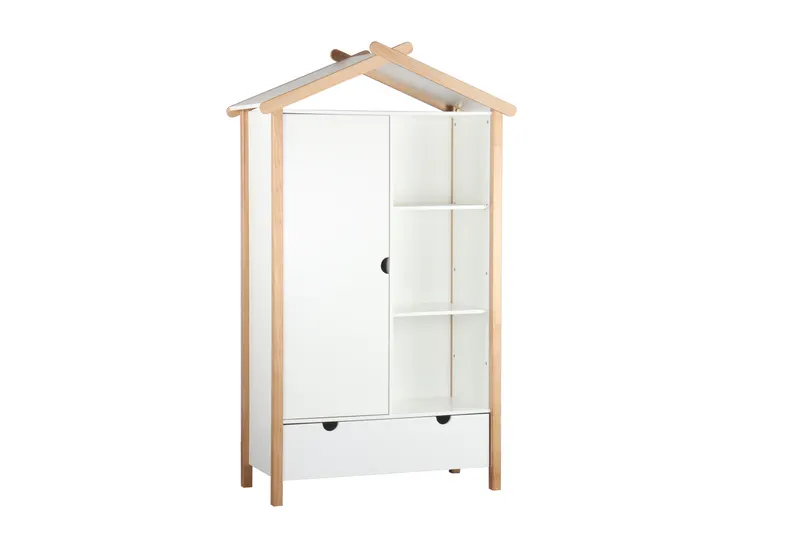Kleiderschrank in Hausform, weiß/natur, Ansicht 2