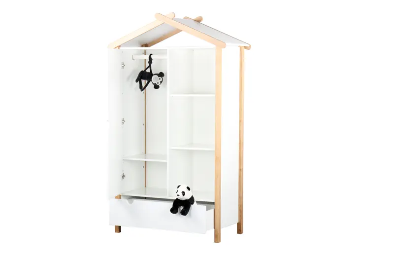 Kleiderschrank in Hausform, weiß/natur, Ansicht 4