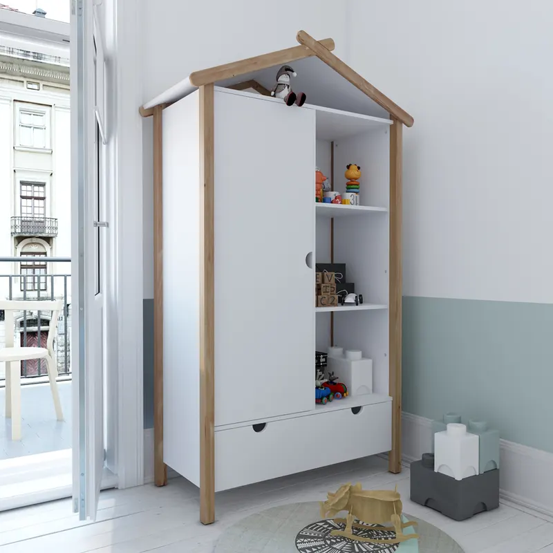 Kleiderschrank in Hausform, weiß/natur, Ansicht 5