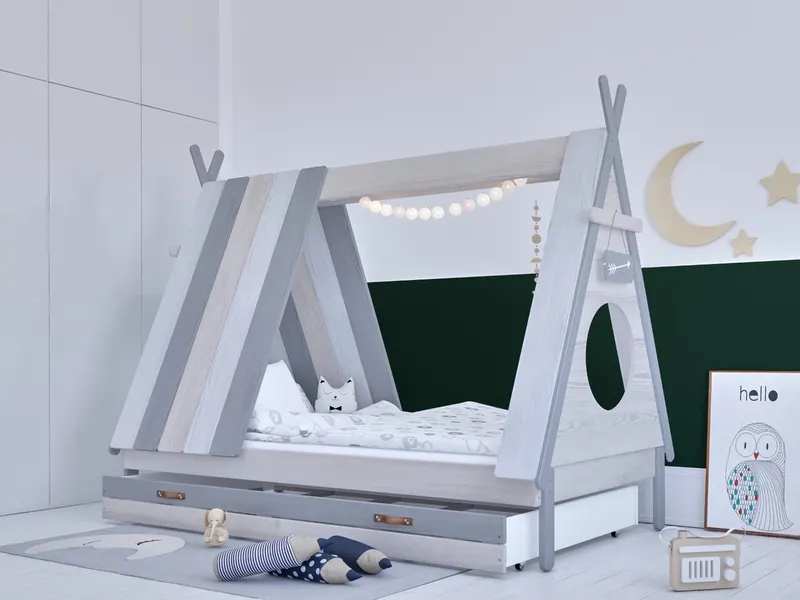 Kinderbett in Zeltform, weiß/grau, Ansicht 8