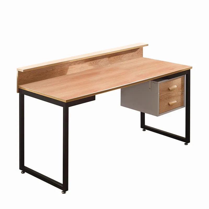 Schreibtisch 140x60 cm, Akazie-Dekor und schwarzes Metallgestell, Platte natur, Gestell schwarz