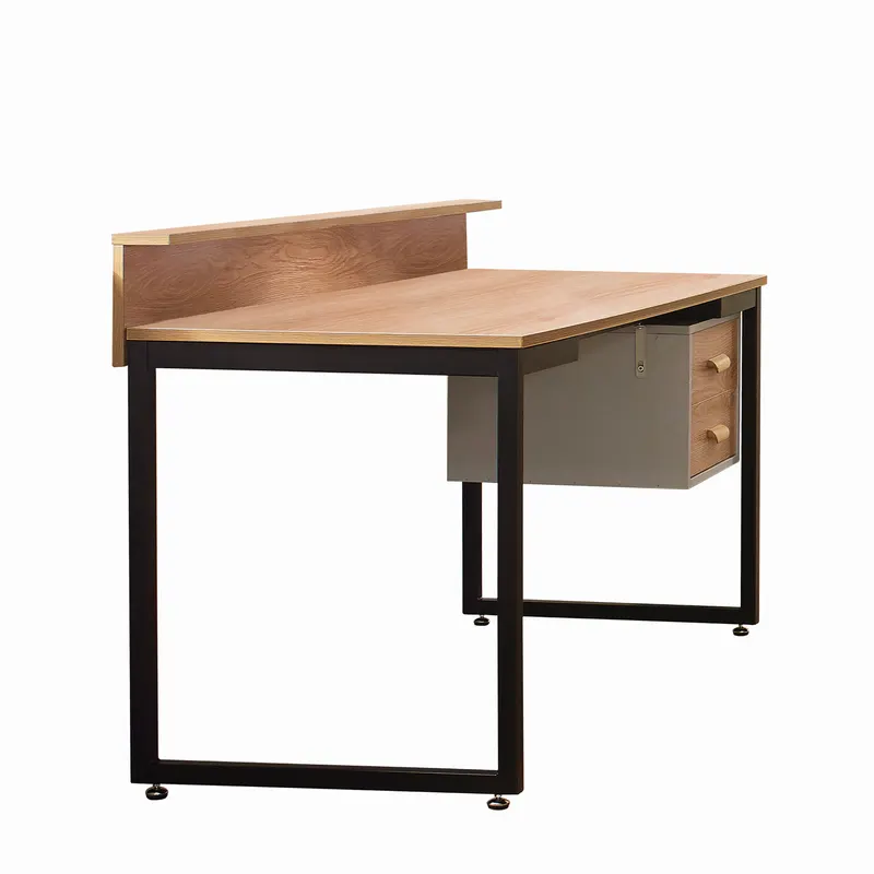 Schreibtisch 140x60 cm, Akazie-Dekor und schwarzes Metallgestell, Ansicht 2