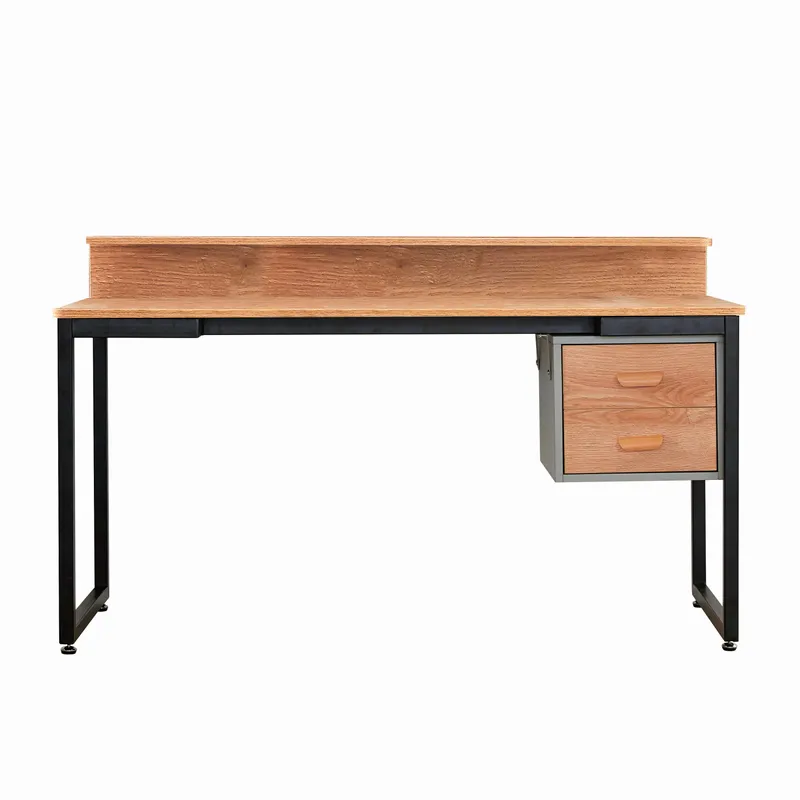 Schreibtisch 140x60 cm, Akazie-Dekor und schwarzes Metallgestell, Ansicht 3