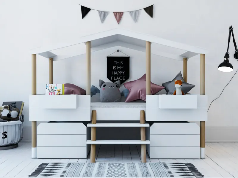 Schubladen-Set für Hochbett, MDF, weiß/natur, Ansicht 7