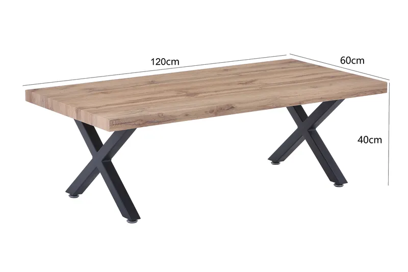 Couchtisch 120 × 60 × 40 cm, Wildeiche-Dekor, Ansicht 4