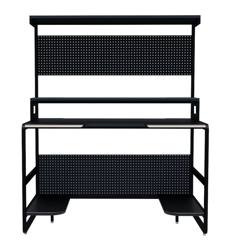 Schreibtisch mit Ablagen, MDF und Metall, Schwarz, Ansicht 1