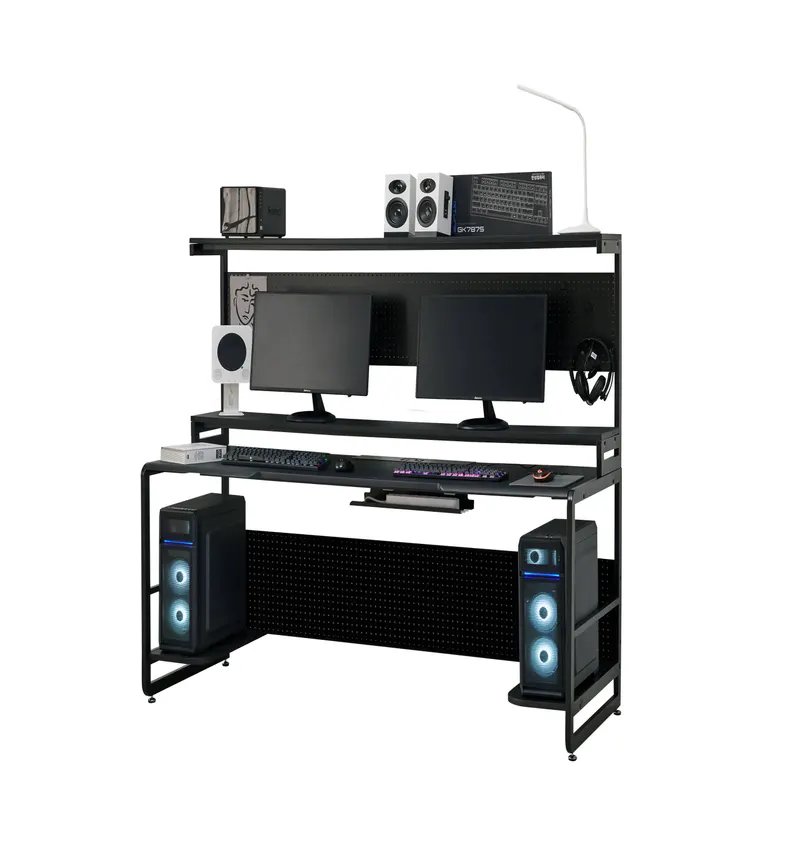 Schreibtisch mit Ablagen, MDF und Metall, Schwarz, Ansicht 10