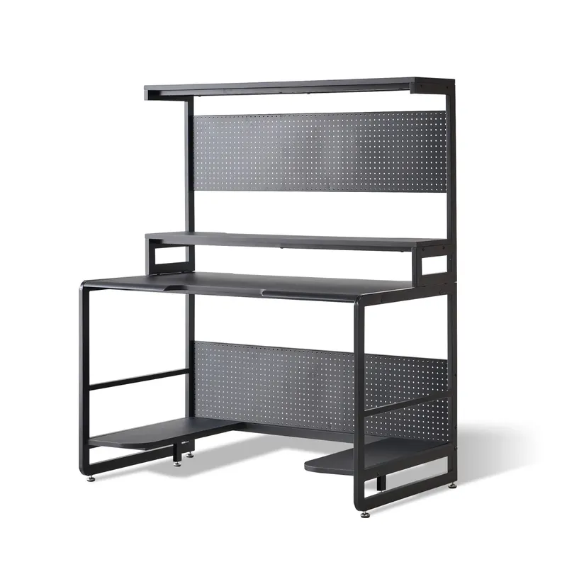 Schreibtisch mit Ablagen, MDF und Metall, Schwarz, Ansicht 2