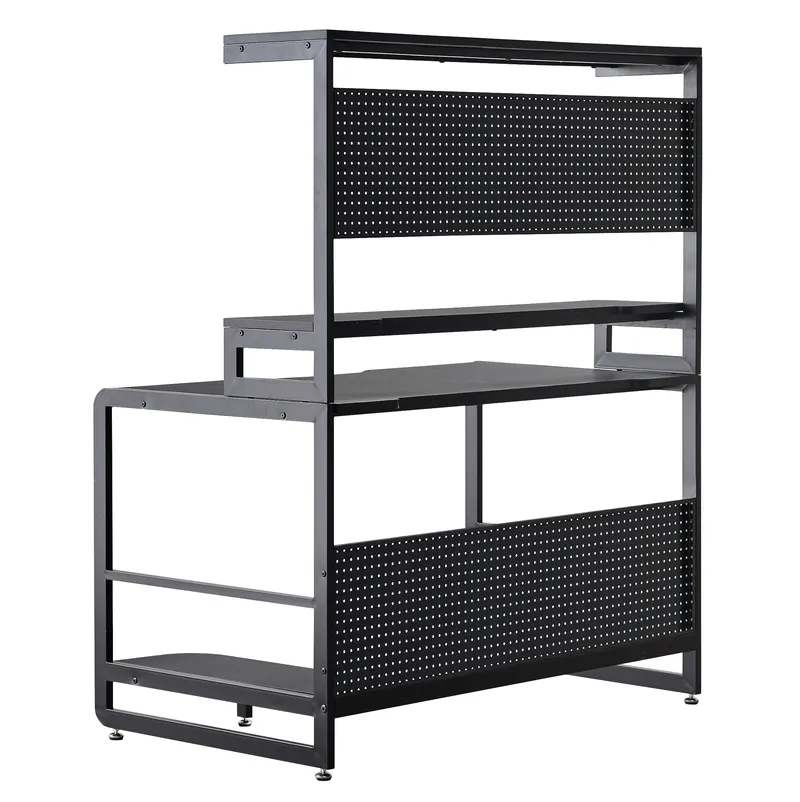 Schreibtisch mit Ablagen, MDF und Metall, Schwarz, Ansicht 4