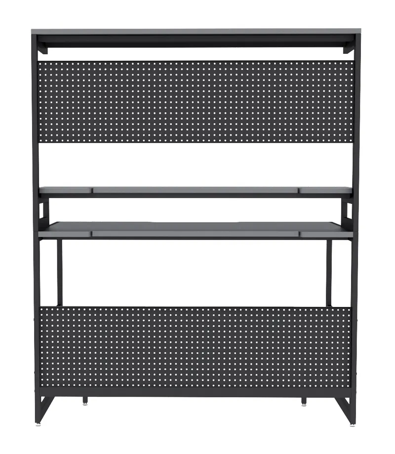 Schreibtisch mit Ablagen, MDF und Metall, Schwarz, Ansicht 5