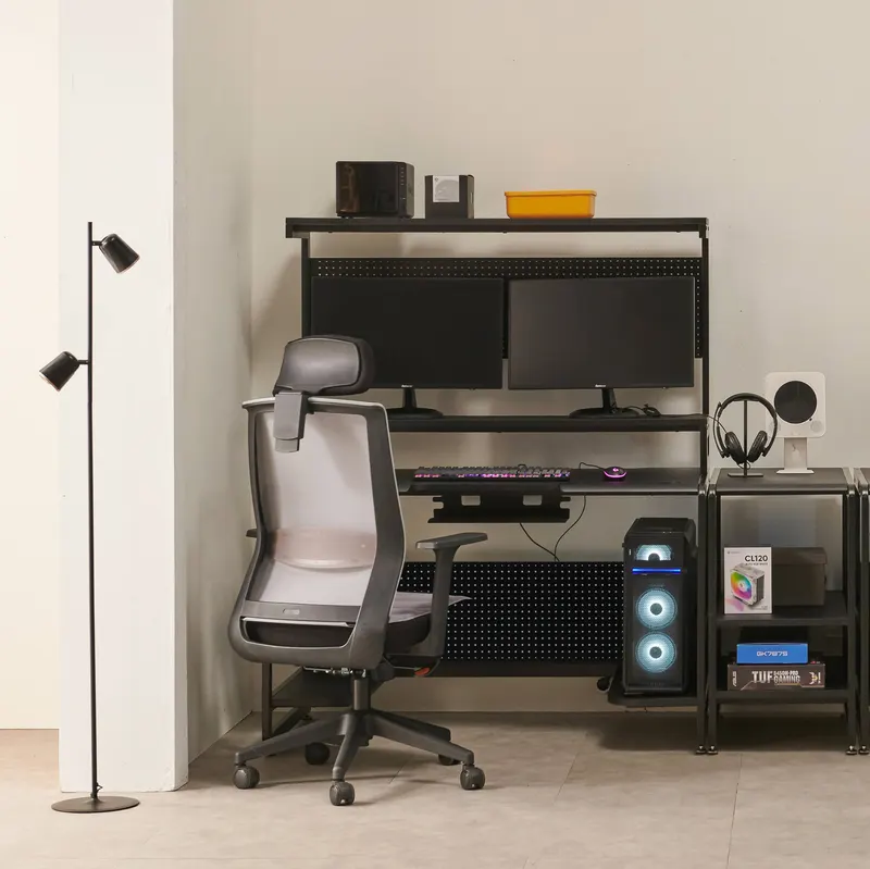 Schreibtisch mit Ablagen, MDF und Metall, Schwarz, Ansicht 6