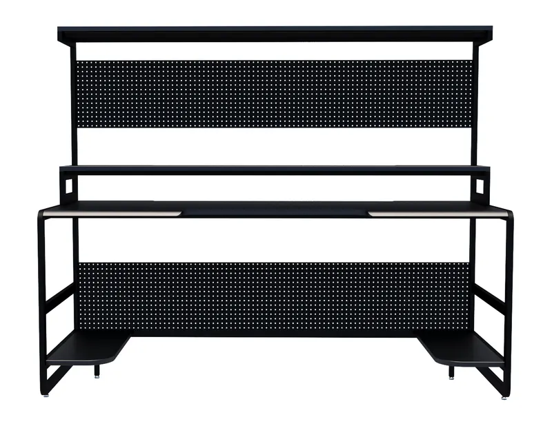 Schreibtisch mit Ablagen, MDF und Metall, Schwarz, Ansicht 1