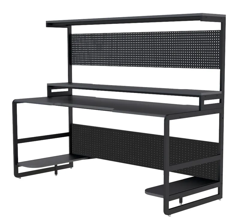 Schreibtisch mit Ablagen, MDF und Metall, Schwarz, Ansicht 2