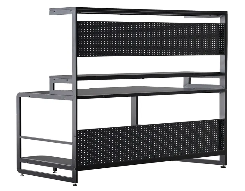 Schreibtisch mit Ablagen, MDF und Metall, Schwarz, Ansicht 4
