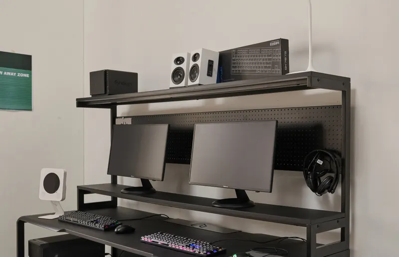 Schreibtisch mit Ablagen, MDF und Metall, Schwarz, Ansicht 7